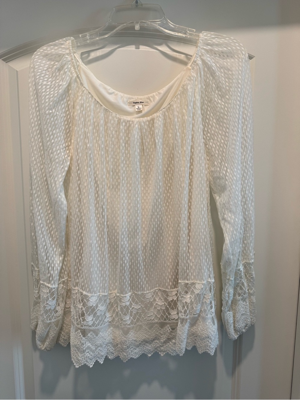Sophie Max Cream Lace-Trim Peasant Blouse